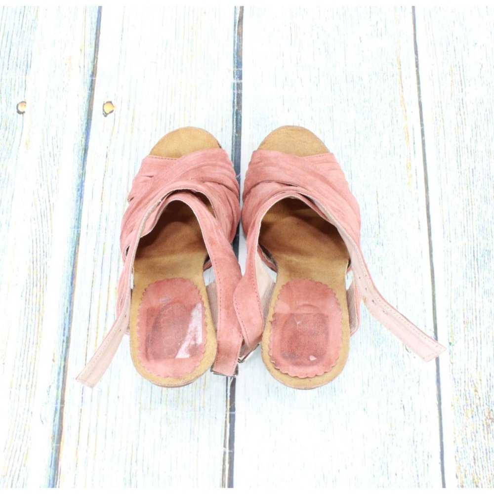 Cordani Pink Coral Strappy Leather Buckle Cork Sole Pump Sandals Size 7 - Picture 6 of 9